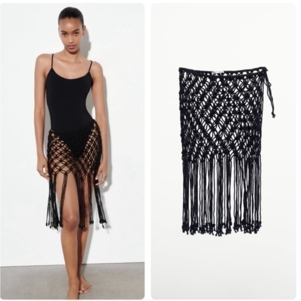 Zara Black Crochet Swim Cover Skirt